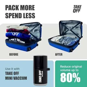 TAKE OFF Luggage Travel Vacuum Bags For Luggage - Organizer Pouches Clothes Compression Bag, Suitcase Packing Bags With Zipper, Perfect For Carry-on, Portable Small Vacuum Bags for Travel - (Set Of 5)