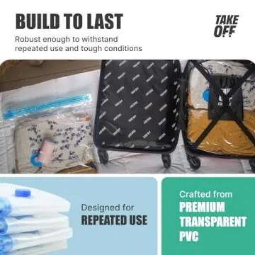 TAKE OFF Luggage Travel Vacuum Bags For Luggage - Organizer Pouches Clothes Compression Bag, Suitcase Packing Bags With Zipper, Perfect For Carry-on, Portable Small Vacuum Bags for Travel - (Set Of 5)