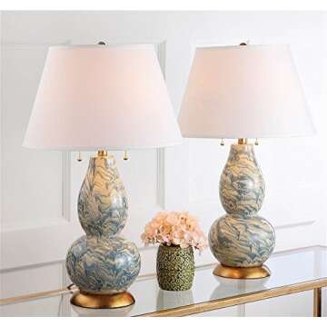 Stylish Safavieh Color Swirls Glass Blue and White Table Lamps Set of 2