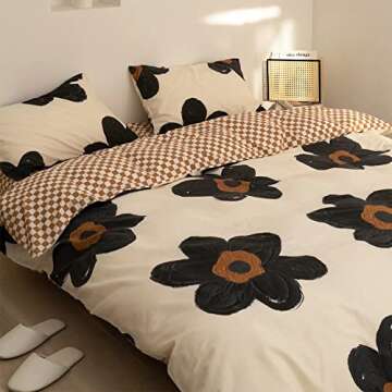 Wellboo Floral Comforter Sets King Women Girls Black Sunflower Comforters Cotton White and Black Bot...