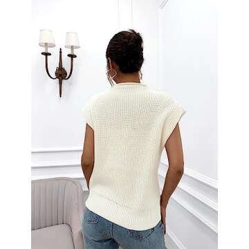 GORGLITTER Women's Cap Sleeve Knit Sweater Vest Mock Neck Business Casual Corporate Pullover Top Solid White Medium