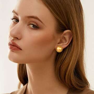 HESSAWELL Gold Ball Stud Earrings for Women Half-ball Mattle Gold Studs Gold Brushed Button Earrings for Women Fashion Vintage Earrings for Party