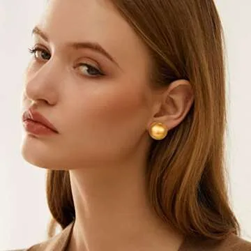 HESSAWELL Gold Ball Stud Earrings for Women Half-ball Mattle Gold Studs Gold Brushed Button Earrings for Women Fashion Vintage Earrings for Party