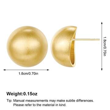 HESSAWELL Gold Ball Stud Earrings for Women Half-ball Mattle Gold Studs Gold Brushed Button Earrings for Women Fashion Vintage Earrings for Party