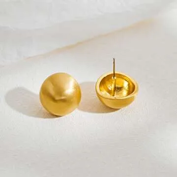 HESSAWELL Gold Ball Stud Earrings for Women Half-ball Mattle Gold Studs Gold Brushed Button Earrings for Women Fashion Vintage Earrings for Party