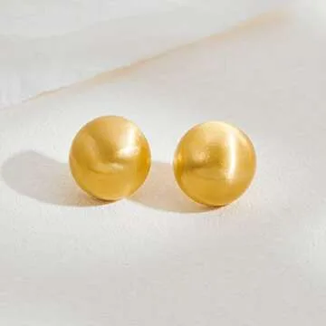 HESSAWELL Gold Ball Stud Earrings for Women Half-ball Mattle Gold Studs Gold Brushed Button Earrings for Women Fashion Vintage Earrings for Party