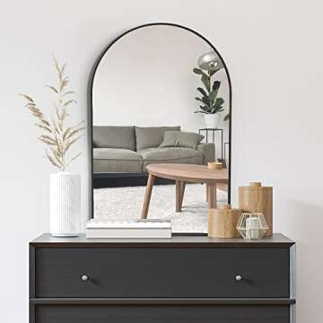 Sixty Times - Arch Mirror - 24" x 36" Inch - Black Arched Mirror, Wall Mounted, Boho or Modern Bathroom, Wall decor for Entry, Hallway or Mantle Fireplace