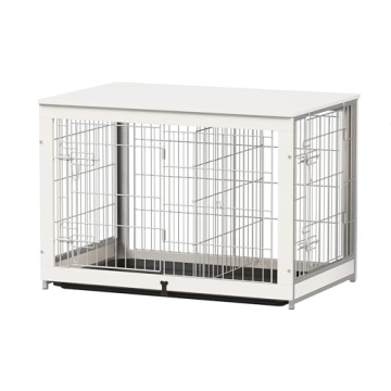Piskyet Wooden Dog Crate Furniture with Divider Panel, Dog Crate End Table with Fixable Slide Tray, ...