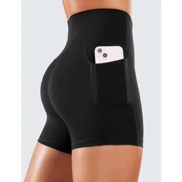 CRZ YOGA Women's Naked Feeling Biker Shorts with Pockets 4'' - High Waisted Yoga Gym Workout Spandex Black Small