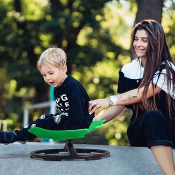 HAPPYMATY Sit and Spin Spinning Activity Toys for Toddlers with Arm Rest and Swivel, Wobble Chair - Sensory Spinning Seat for Kids, Training Body Coordination, Green