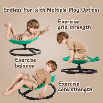 HAPPYMATY Sit and Spin Spinning Activity Toys for Toddlers with Arm Rest and Swivel, Wobble Chair - Sensory Spinning Seat for Kids, Training Body Coordination, Green