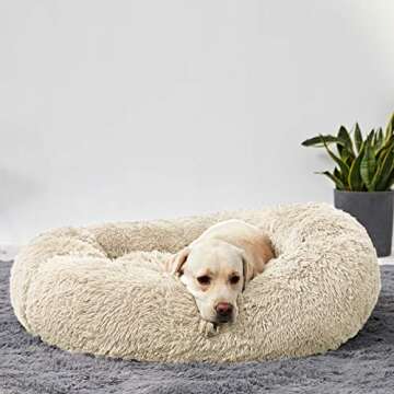 Washable Dog Round Bed Large, Donut Dog Bed Large Dog, Comfy Dog Calming Cuddler Bed