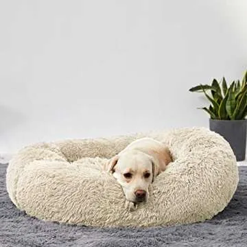 Washable Dog Round Bed Large, Donut Dog Bed Large Dog, Comfy Dog Calming Cuddler Bed