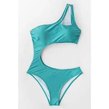 CUPSHE Teal One Shoulder High Waisted Swimsuit for Women