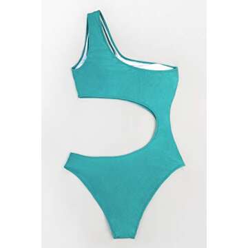 CUPSHE Teal One Shoulder High Waisted Swimsuit for Women