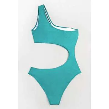 CUPSHE Teal One Shoulder High Waisted Swimsuit for Women