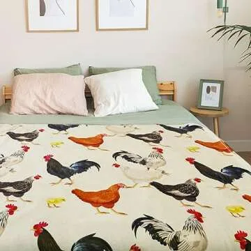 Cute Chicken Printed Blanket, Soft Fuzzy Flannel Plush Throw Blanket for Couch,Sofa Bed Decorative Blankets Funny Colorful Rooster Swaddle Baby Kids Blanket All Season 60"x50"