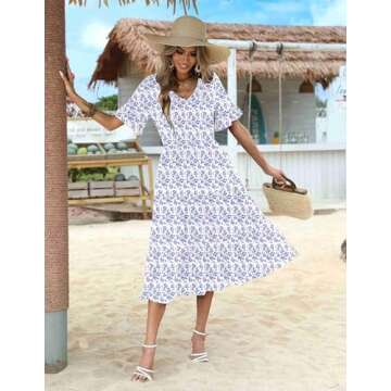 Zeagoo Women's Summer Casual Floral Print Dresses Ruffle Sleeve Flowy Boho Beach High Waist Midi Dress