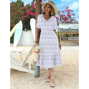 Zeagoo Women's Summer Casual Floral Print Dresses Ruffle Sleeve Flowy Boho Beach High Waist Midi Dress