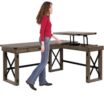 Ameriwood Wildwood L-Shaped Desk with Lift Top in Gray