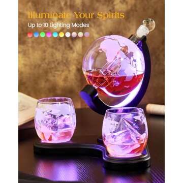 Gifts for Men Dad, Kollea Unique Light Up Whiskey Globe Decanter Sets for Men, Rechargeable Liquor D...