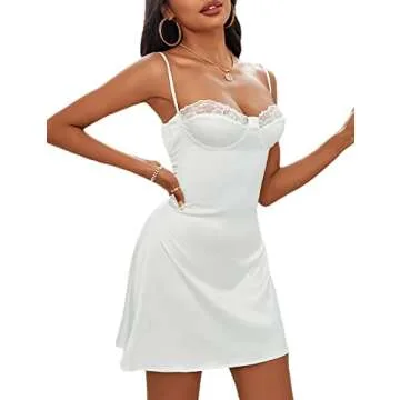 Rooscier Women's Spaghetti Lace Satin Mini Dress