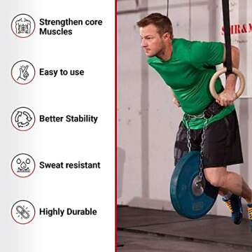 DEFY Dip Belt for Weight Lifting with 36" Steel Chain - 370 lbs weightlifting capacity - Neoprene Gym powerlifting belt for powerlifting & strength training for men & women