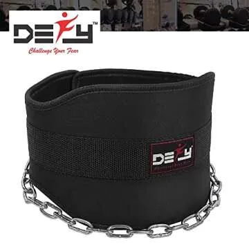 DEFY Dip Belt for Weight Lifting with 36" Steel Chain - 370 lbs weightlifting capacity - Neoprene Gym powerlifting belt for powerlifting & strength training for men & women