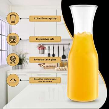 1 Liter Glass Carafe - Drink Pitcher & Elegant Wine Carafe Decanter - Mimosa Bar Carafes & Juice Gla...