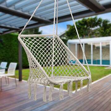 Sorbus® Hammock Chair Macrame Swing, 265 Pound Capacity, Perfect for Indoor/Outdoor Home, Patio, Deck, Yard, Garden (Macrame Square Swing - Cream)