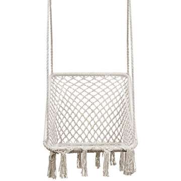 Sorbus® Hammock Chair Macrame Swing, 265 Pound Capacity, Perfect for Indoor/Outdoor Home, Patio, Deck, Yard, Garden (Macrame Square Swing - Cream)