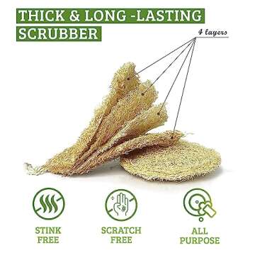 Miw Piw Natural Loofah Dish Sponge Pack 3 Vegetable Scrubber for Kitchen -100% Biodegradable Compost...