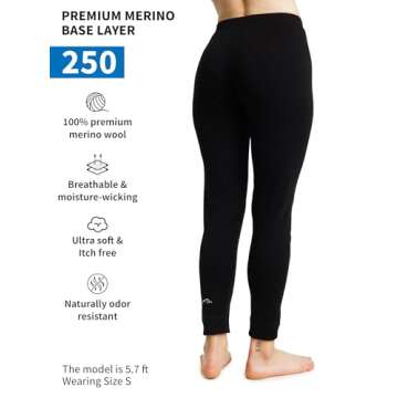 Merino Wool Base Layer Women Pants 100% Merino Wool Leggings Heavyweight, Midweight, Lite Thermal Un...