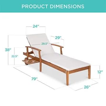 Modern Acacia Wood Chaise Lounge Chair with Side Table