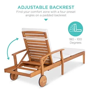 Modern Acacia Wood Chaise Lounge Chair with Side Table