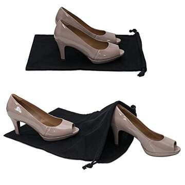 ZENPAC Shoe Bags for Storage, Black Duster Flannel Drawstring Pouch, Washable Breathable Cotton Fabric Cloth for Boots, Travel, Luggage, 12x17 2 Pack