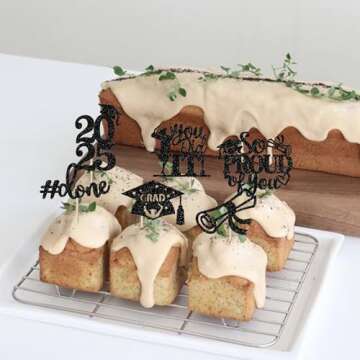 24 Pack Black 2025 Graduation Cupcake Toppers Glitter So Proud of You Done Diploma Grad Cap Cupcake Picks You Did it Cake Decorations for 2025 Graduation Theme Party Decorations Supplies