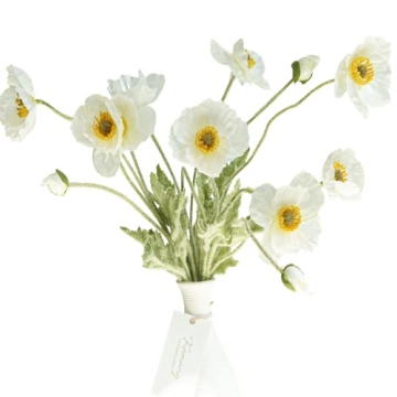Kamang Poppy White Silk Flower - Realistic Artificial Decor