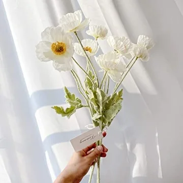 Kamang Poppy White Silk Flower - Realistic Artificial Decor
