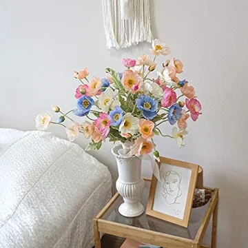 Kamang Poppy White Silk Flower - Realistic Artificial Decor