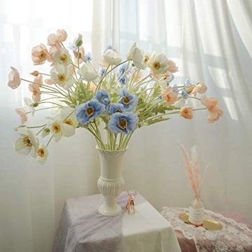 Kamang Poppy White Silk Flower - Realistic Artificial Decor