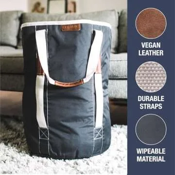 CleverMade Laundry Backpack Duffel Bag Tote with Shoulder Straps - Extra Large Capacity Clothes Hamper with Drawstring Top Closure Lid, Charcoal