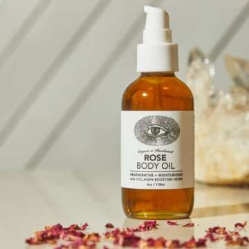 Anima Mundi Rose Body Oil - Botanically Dense Adaptogenic Collagen Formula - Made with Organic Moringa & Jojoba Oil for Skin Rejuvenation - Rose Scented & Hydrating (4oz / 118ml)