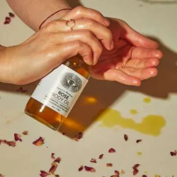 Anima Mundi Rose Body Oil - Botanically Dense Adaptogenic Collagen Formula - Made with Organic Moringa & Jojoba Oil for Skin Rejuvenation - Rose Scented & Hydrating (4oz / 118ml)