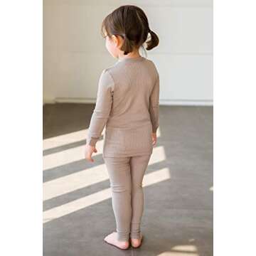 Boys Long Sleeve Modal Sleepwear Pajamas 2pcs Set Rib Knit Beige M