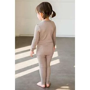 Boys Long Sleeve Modal Sleepwear Pajamas 2pcs Set Rib Knit Beige M