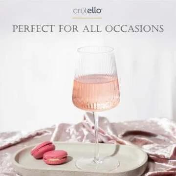 Crutello Modern Wine Glasses 17 oz Glassware, Set of 4, Unique Fluted Glassware with Vintage Ripple Texture, Art Deco Red or White Wine Fancy Glasses