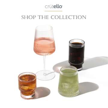Crutello Modern Wine Glasses 17 oz Glassware, Set of 4, Unique Fluted Glassware with Vintage Ripple Texture, Art Deco Red or White Wine Fancy Glasses
