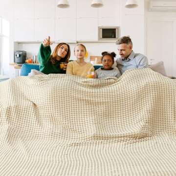 Bedsure Cooling Cotton Waffle Oversized King Blanket - Lightweight Breathable Blankets Rayon Derived from Bamboo for Hot Sleepers, Luxury Throws for Bed and Sofa, Beige, 120x96 Inches