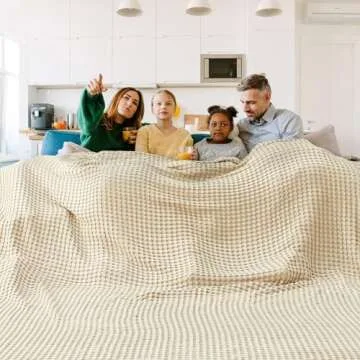 Bedsure Cooling Cotton Waffle Oversized King Blanket - Lightweight Breathable Blankets Rayon Derived from Bamboo for Hot Sleepers, Luxury Throws for Bed and Sofa, Beige, 120x96 Inches